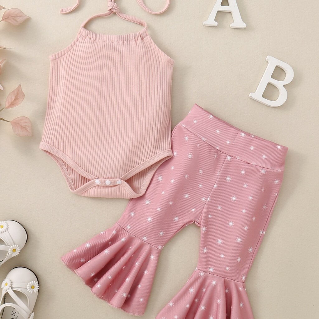 Infant Chilren Waistcoat Bell-bottom High-Waisted & Elegant Pants Suit