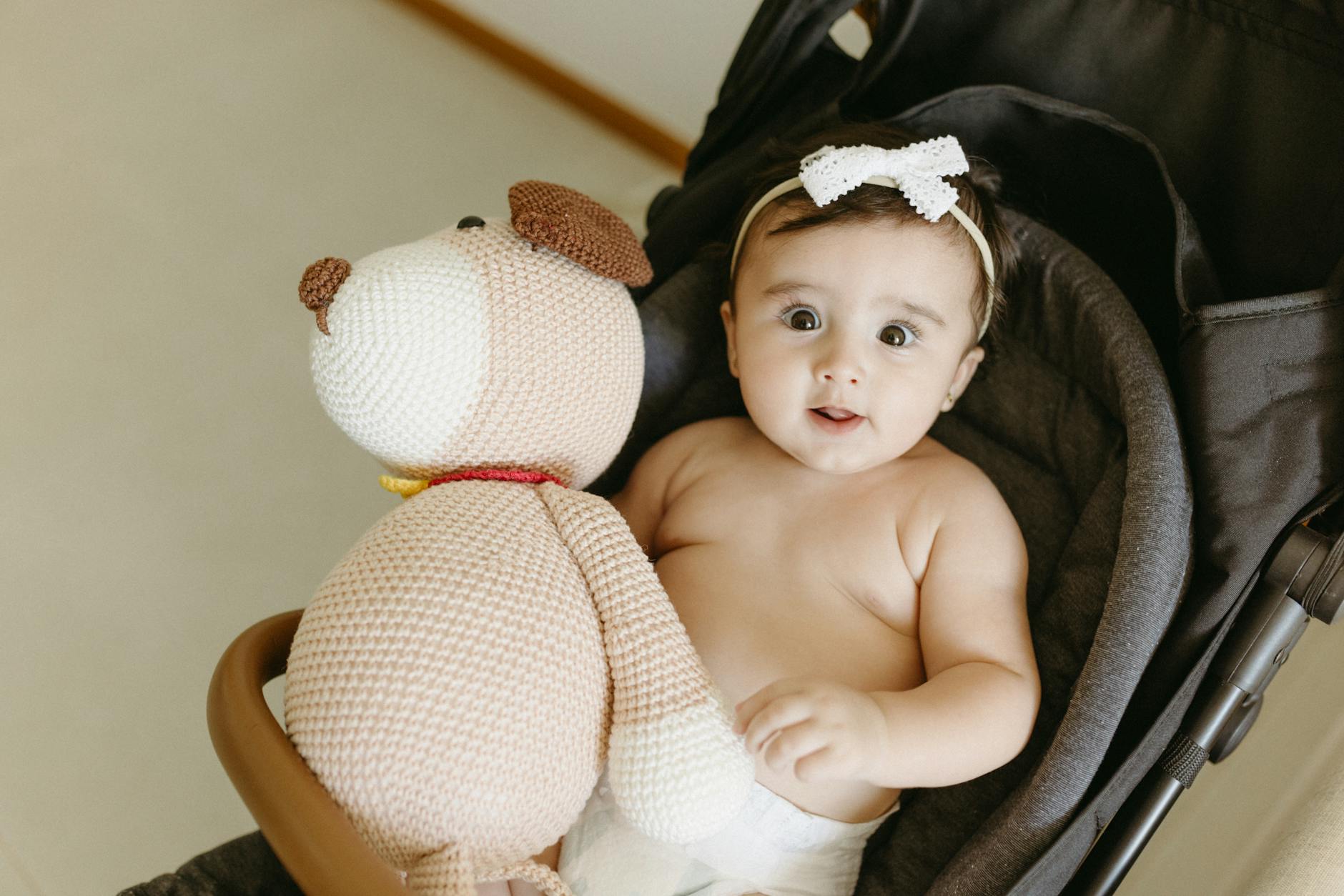 little girl in a baby carriage