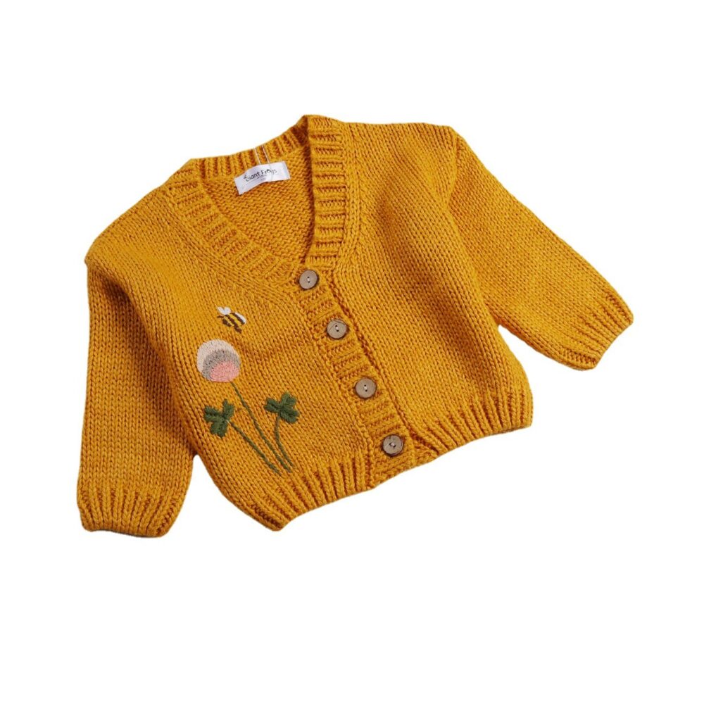 Embroidered Floral Pure Color Girls Cardigan - Image 2