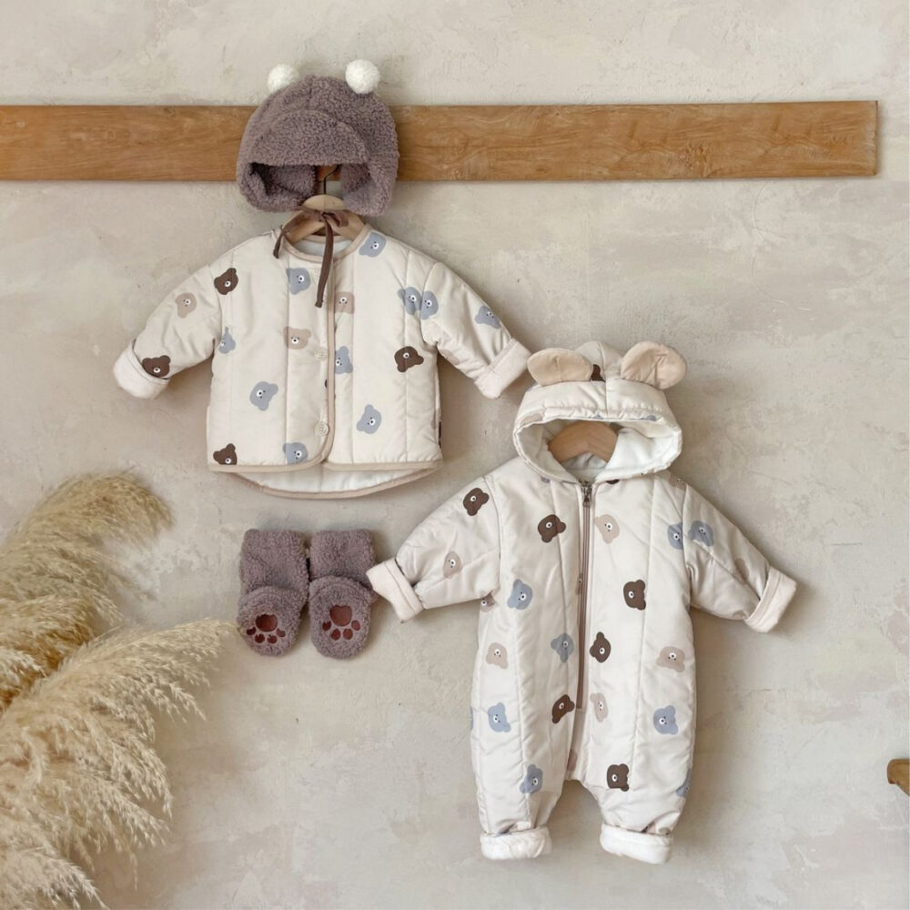 Quilted Mini Bear Cardigan Cotton Coat