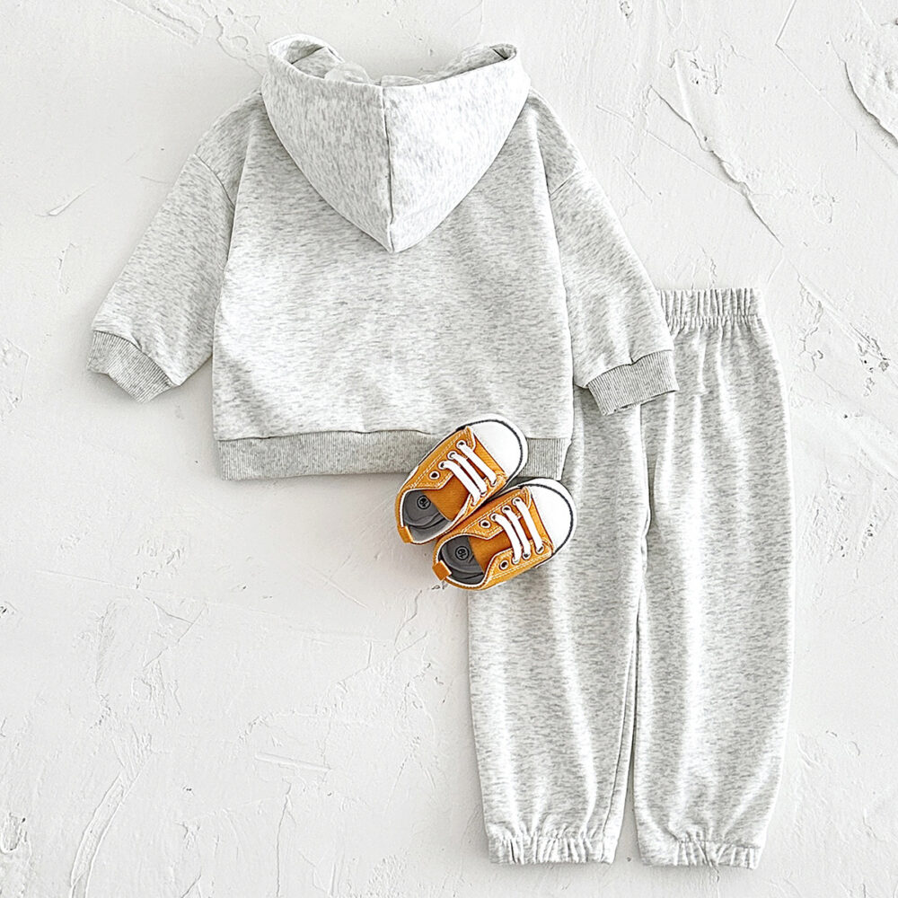 Fashion Personality Children's Gray Ultra-Soft & Warm Hoodie Suit - Image 4