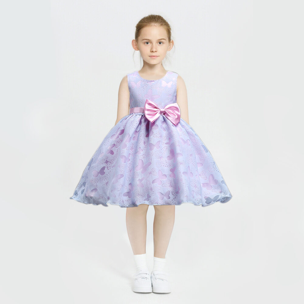 Bow Pleated Mesh Puffy Girls Flowy & Comfortable Dress