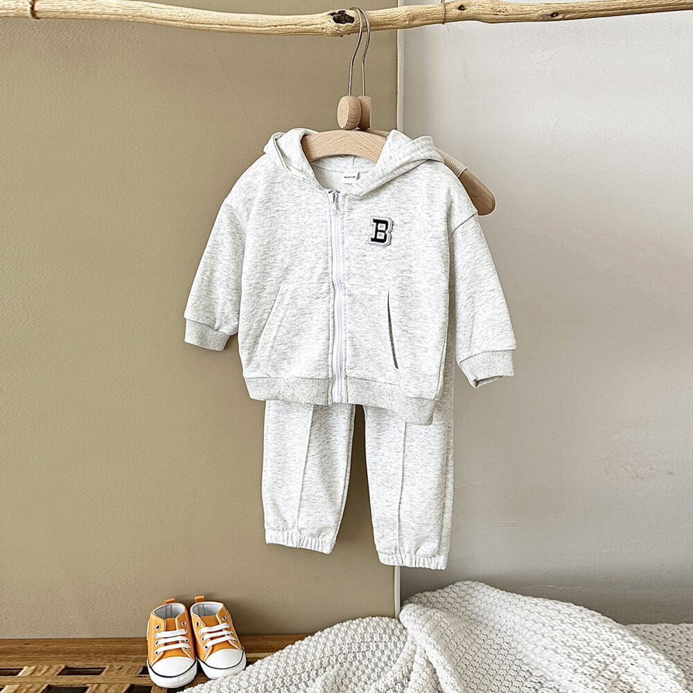 Fashion Personality Children's Gray Ultra-Soft & Warm Hoodie Suit