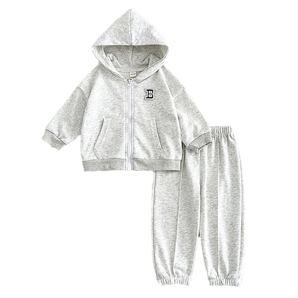 Fashion Personality Children's Gray Ultra-Soft & Warm Hoodie Suit - Image 5