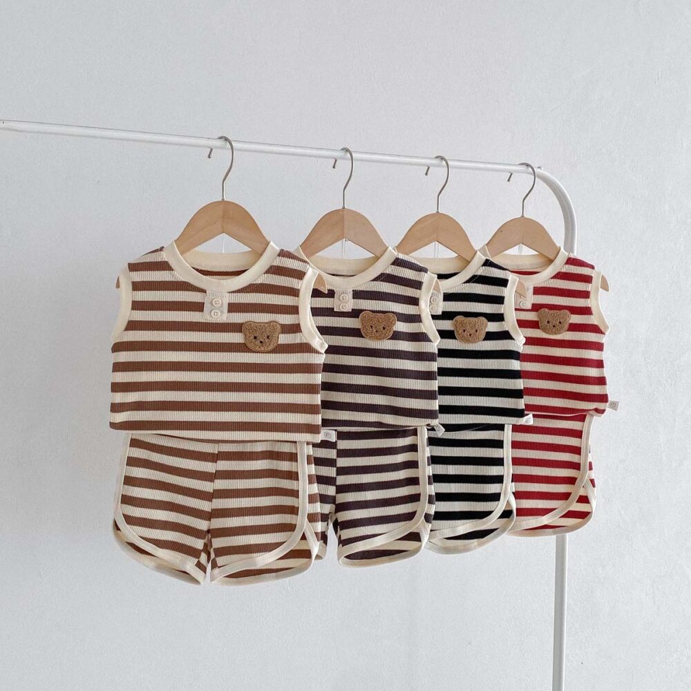 Baby Waffle Bear Sleeveless Top Two-piece