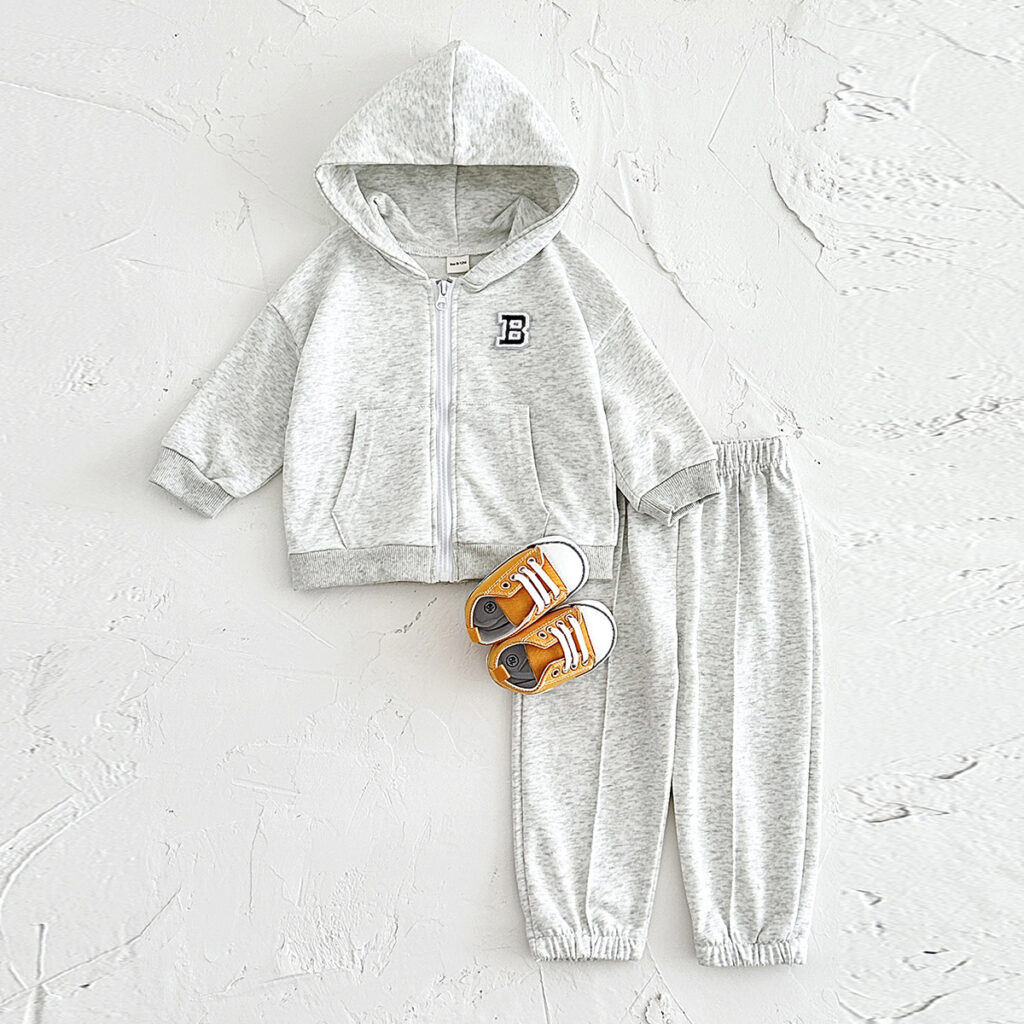 Fashion Personality Children's Gray Ultra-Soft & Warm Hoodie Suit - Image 3