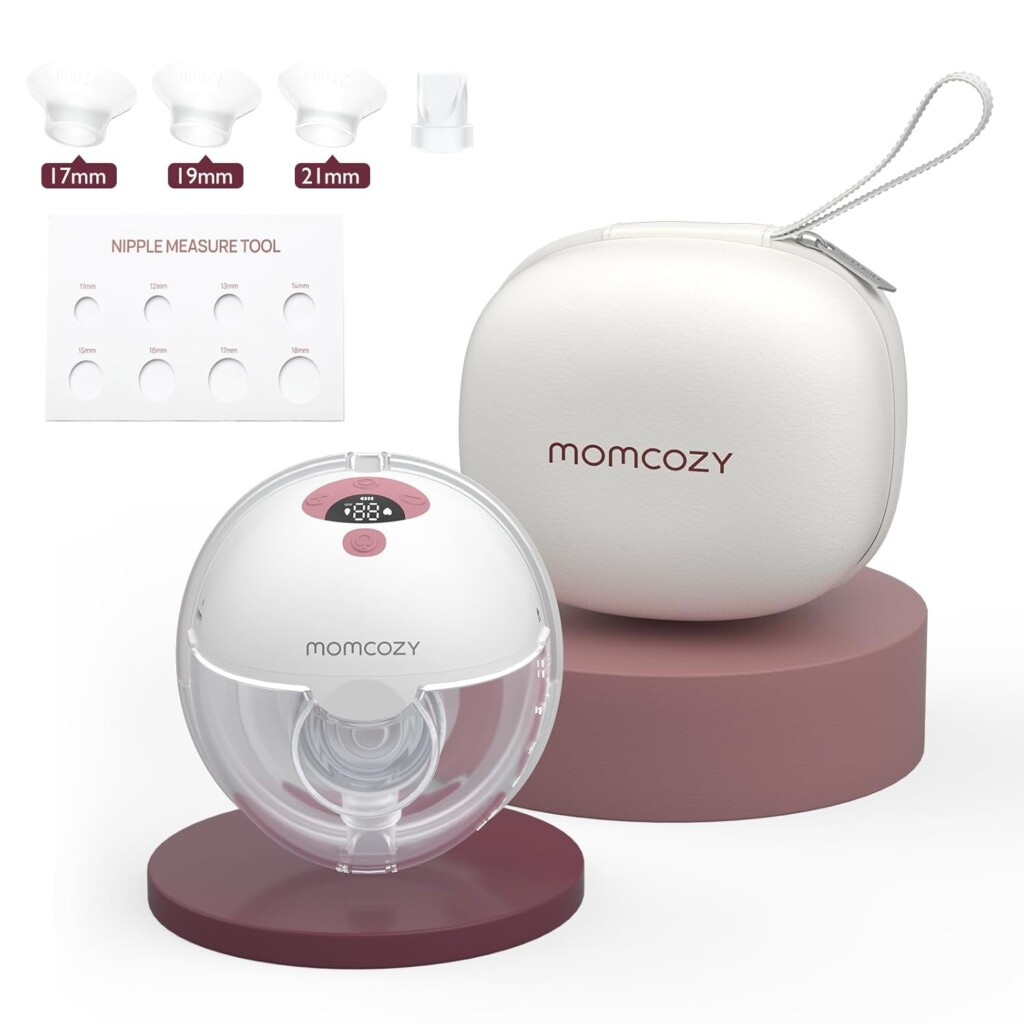 Momcozy Breast Pump Hands Free M5, Wearable Breast Pump of Baby Mouth Double-Sealed Flange with 3 Modes & 9 Levels, Electric Breast Pump Portable - 24mm, 1 Pack Cozy Red