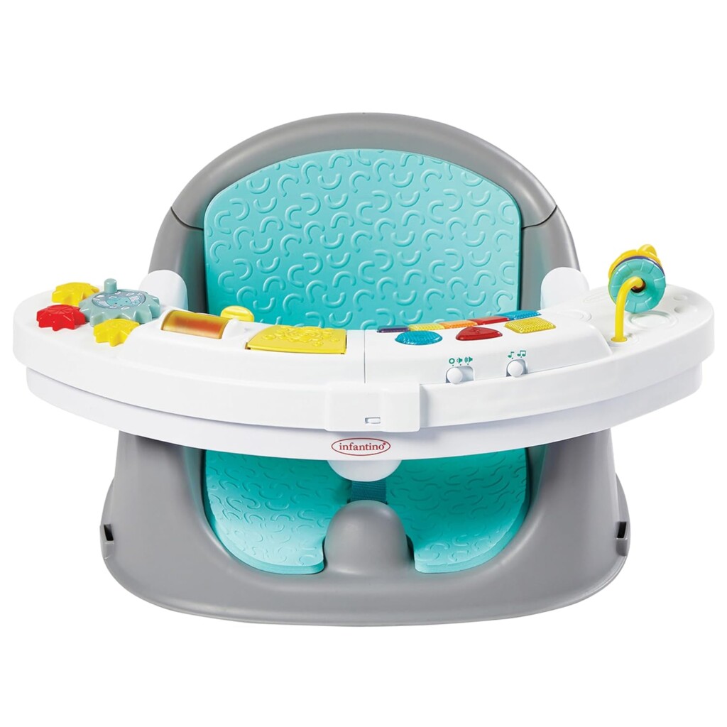 Infantino Music & Lights 3-in-1 Discovery Seat and Booster - Convertible, Infant Activity and Feeding Seat with Electronic Piano for Sensory Exploration, for Babies and Toddlers, Teal