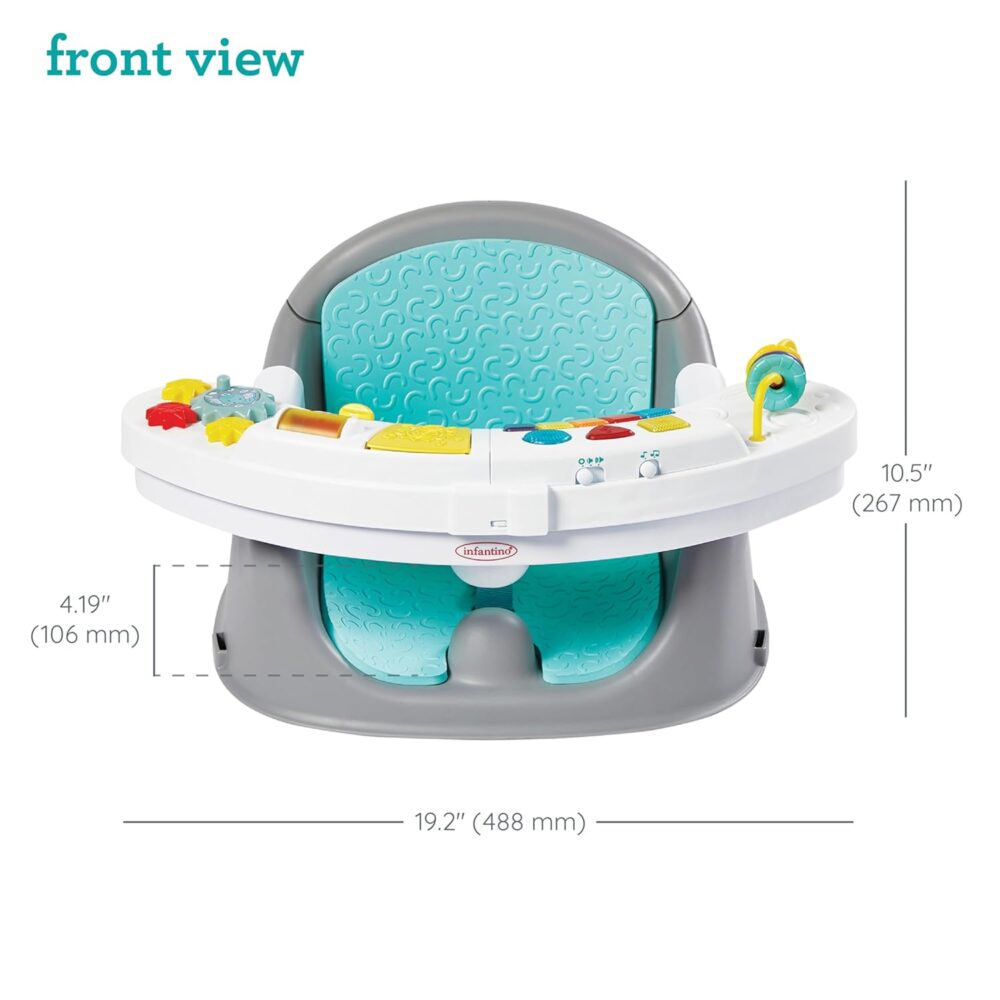 Infantino Music & Lights 3-in-1 Discovery Seat and Booster - Convertible, Infant Activity and Feeding Seat with Electronic Piano for Sensory Exploration, for Babies and Toddlers, Teal - Image 8