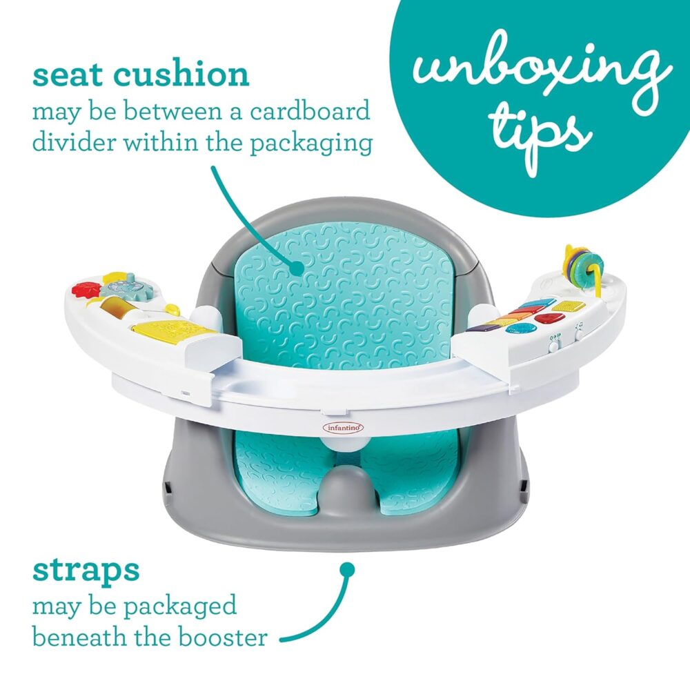 Infantino Music & Lights 3-in-1 Discovery Seat and Booster - Convertible, Infant Activity and Feeding Seat with Electronic Piano for Sensory Exploration, for Babies and Toddlers, Teal - Image 3