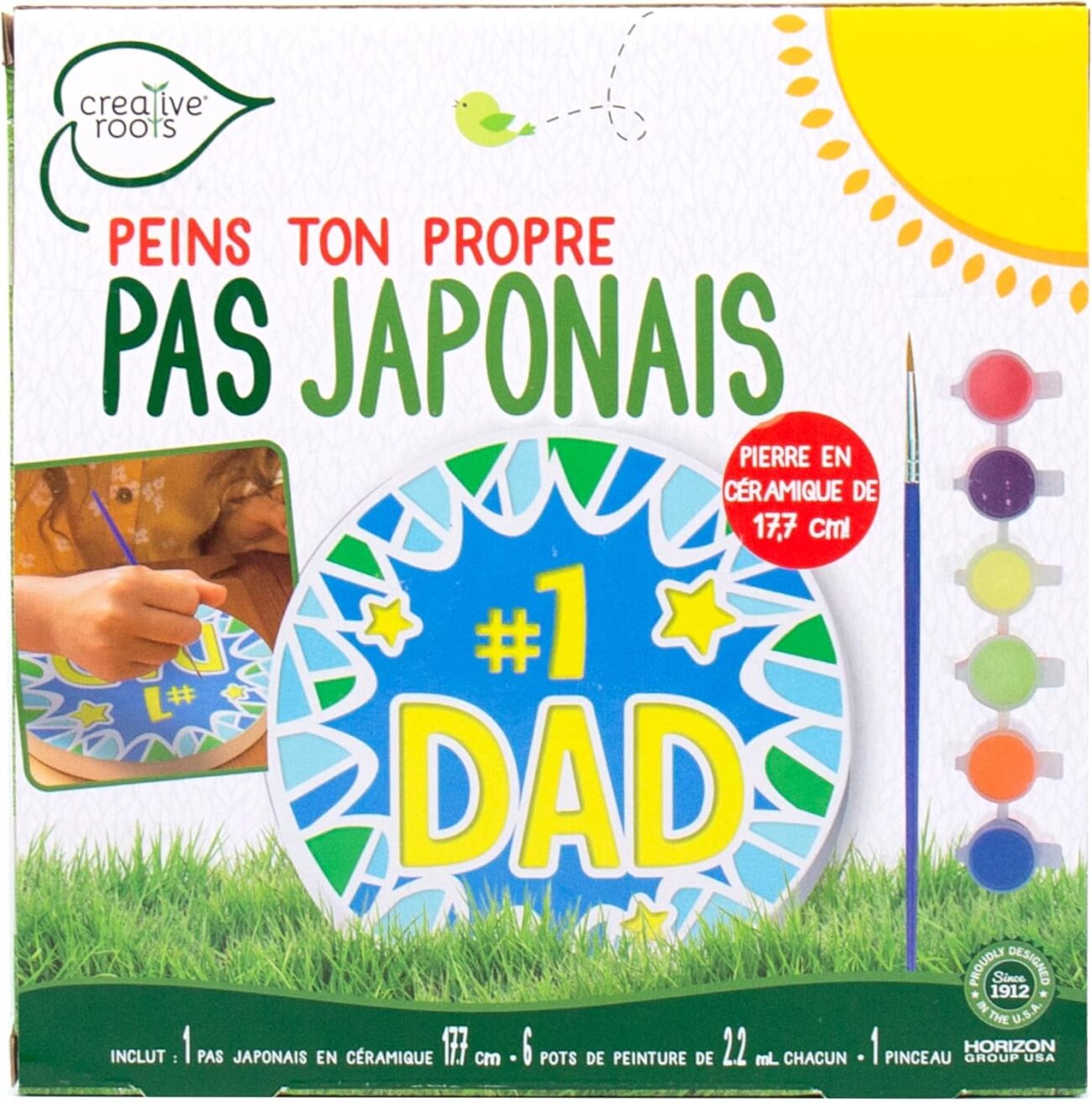 Creative Roots Paint Your Own #1 Dad Stepping Stone, Paintable Ceramic 7 in. Stone, Includes 6 Acrylic Paints & Paintbrush, Great Arts and Crafts for Kids Ages 8-12, Father's Day Gift - Image 2