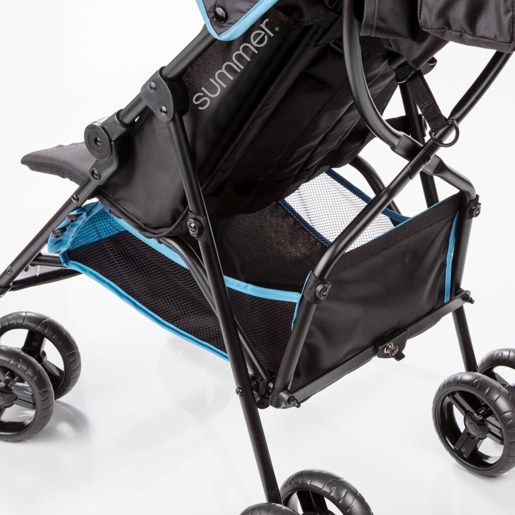 Summer by Ingenuity 3D Mini Convenience Stroller – Lightweight Stroller with Compact Fold, Multi-Position Recline, Canopy with Pop Out Sun Visor – Umbrella Stroller for Travel & More, Blue/Black - Image 4