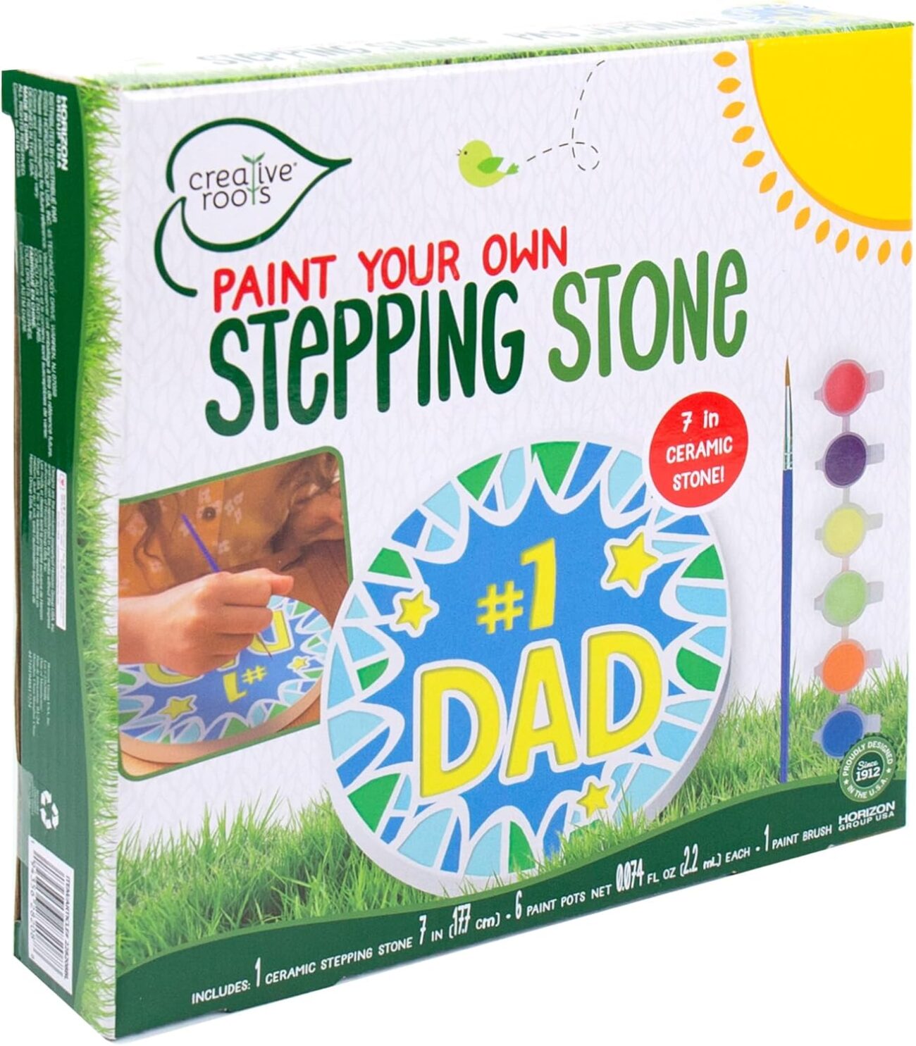 Creative Roots Paint Your Own #1 Dad Stepping Stone, Paintable Ceramic 7 in. Stone, Includes 6 Acrylic Paints & Paintbrush, Great Arts and Crafts for Kids Ages 8-12, Father's Day Gift - Image 4