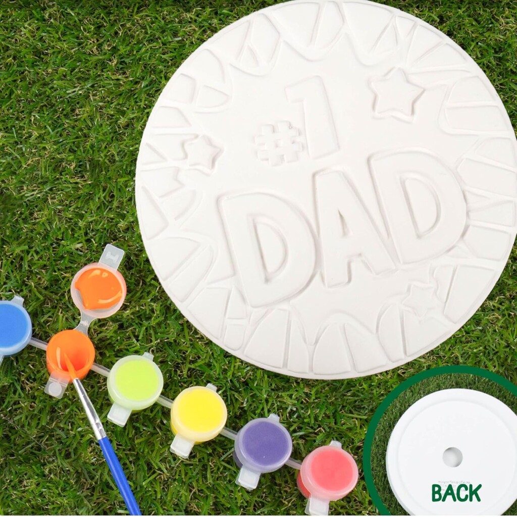 Creative Roots Paint Your Own #1 Dad Stepping Stone, Paintable Ceramic 7 in. Stone, Includes 6 Acrylic Paints & Paintbrush, Great Arts and Crafts for Kids Ages 8-12, Father's Day Gift - Image 3